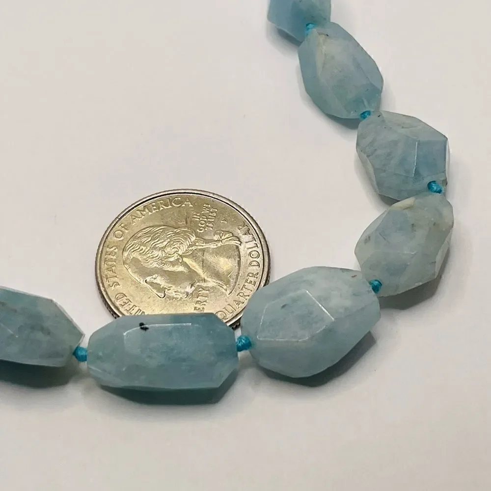 Natural aquamarine nugget choker necklace 925 sterling